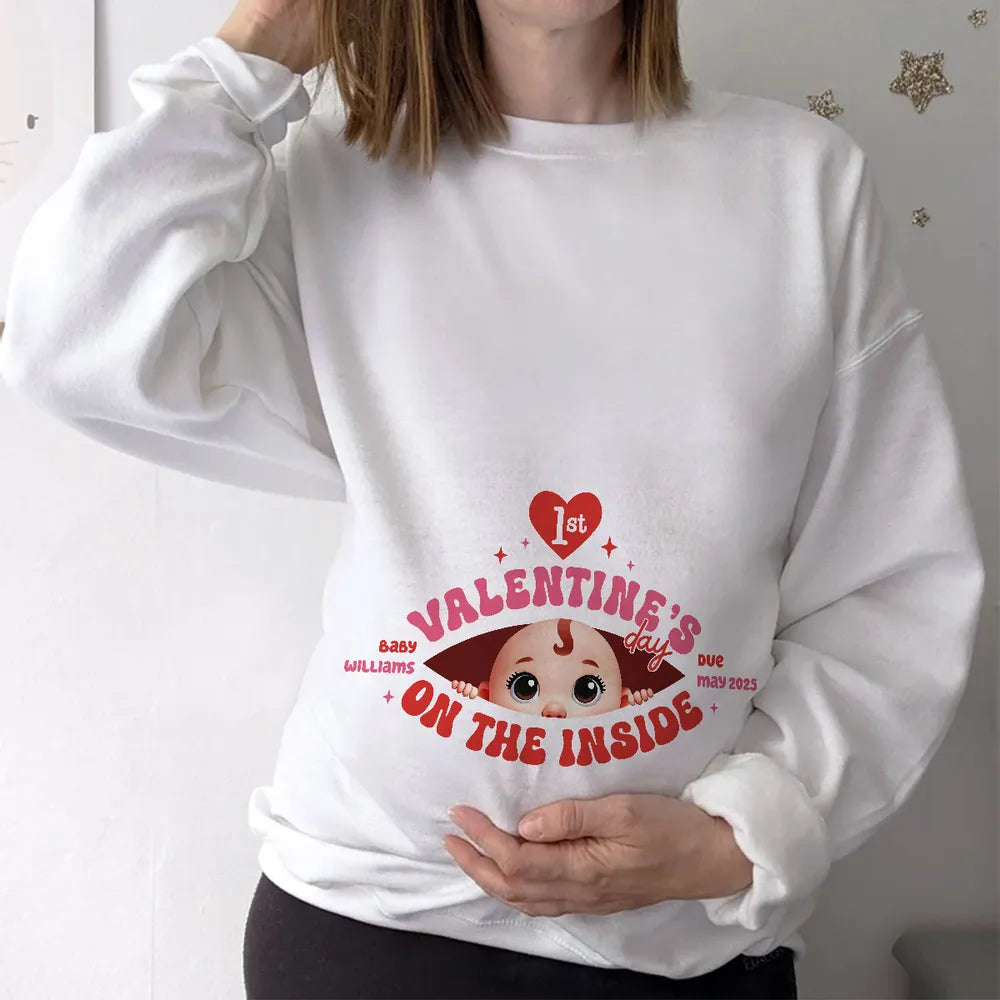 Valentine’s Day Maternity Shirt – Customizable “Baby Is Coming” Classic Tee & Women’s Tee for Expecting Moms