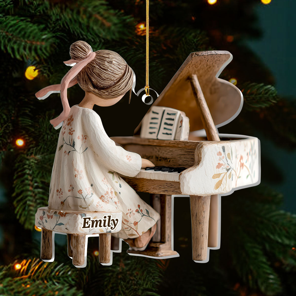 Acrylic Ornament of a Sweet Girl at the Piano, Personalized Keepsake for Holiday Celebration, Thoughtful Gift