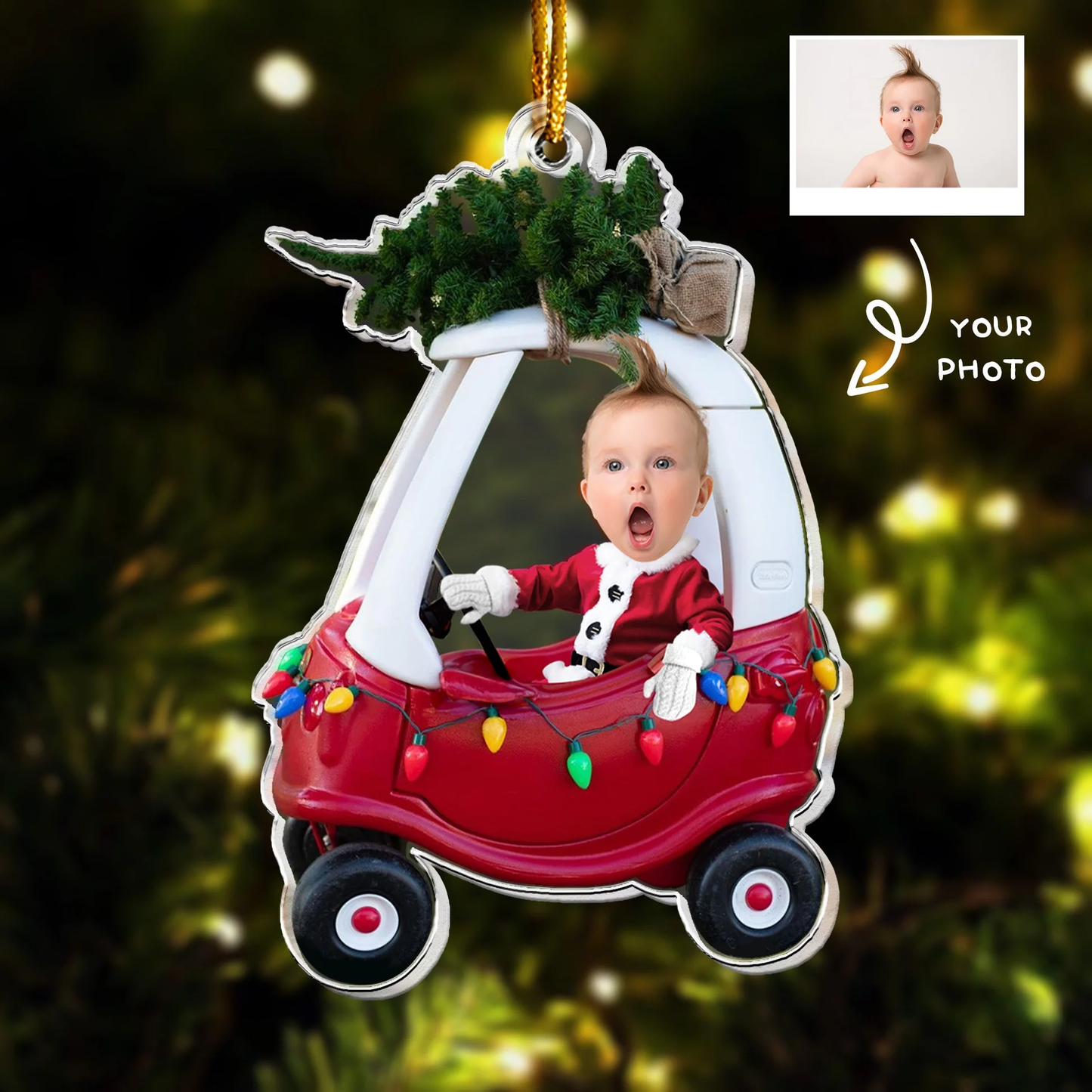 Acrylic Ornament - Custom Photo Baby Car, Christmas Tree, Cute Keepsake, Unique Gift for New Parents & Grandparents