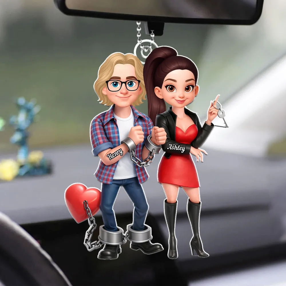 Funny Cartoon Couple Acrylic Car Hanger Cute Handcuffed Love Design Unique Creative Gift for Couples