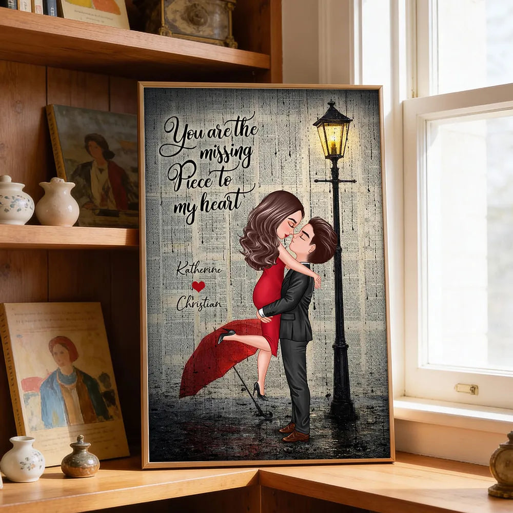 Personalized Couple Hugging Under Street Lamp Poster, Vintage Romance Wall Art, Unique Gift for Couples