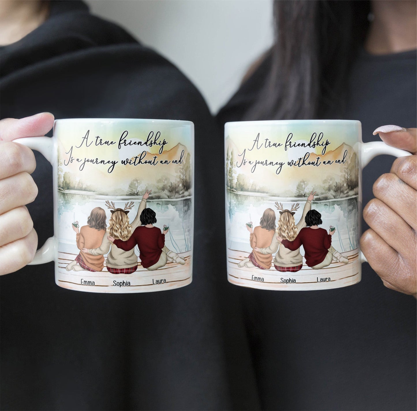 "Personalized 'A true friendship is a journey without an end' Ceramic Mug for Sisters, Customizable"