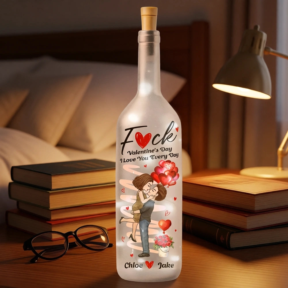 Personalized Bottle Lamp with Kissing Couple & Heart Balloons, Romantic Bedroom Decor, Unique Creative Gift for Couples