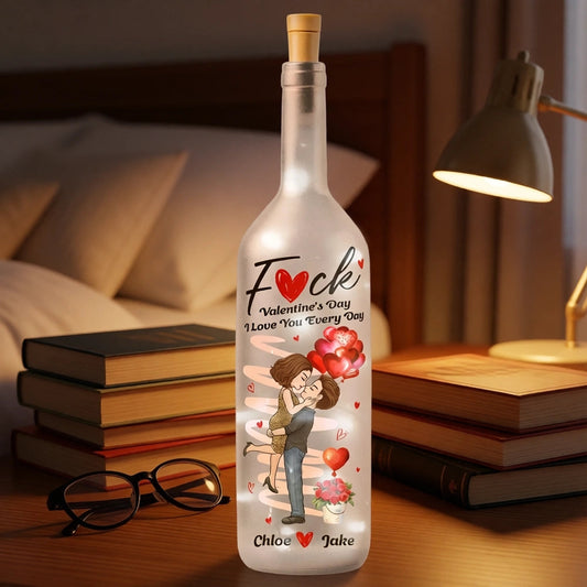 Personalized Bottle Lamp with Kissing Couple & Heart Balloons, Romantic Bedroom Decor, Unique Creative Gift for Couples
