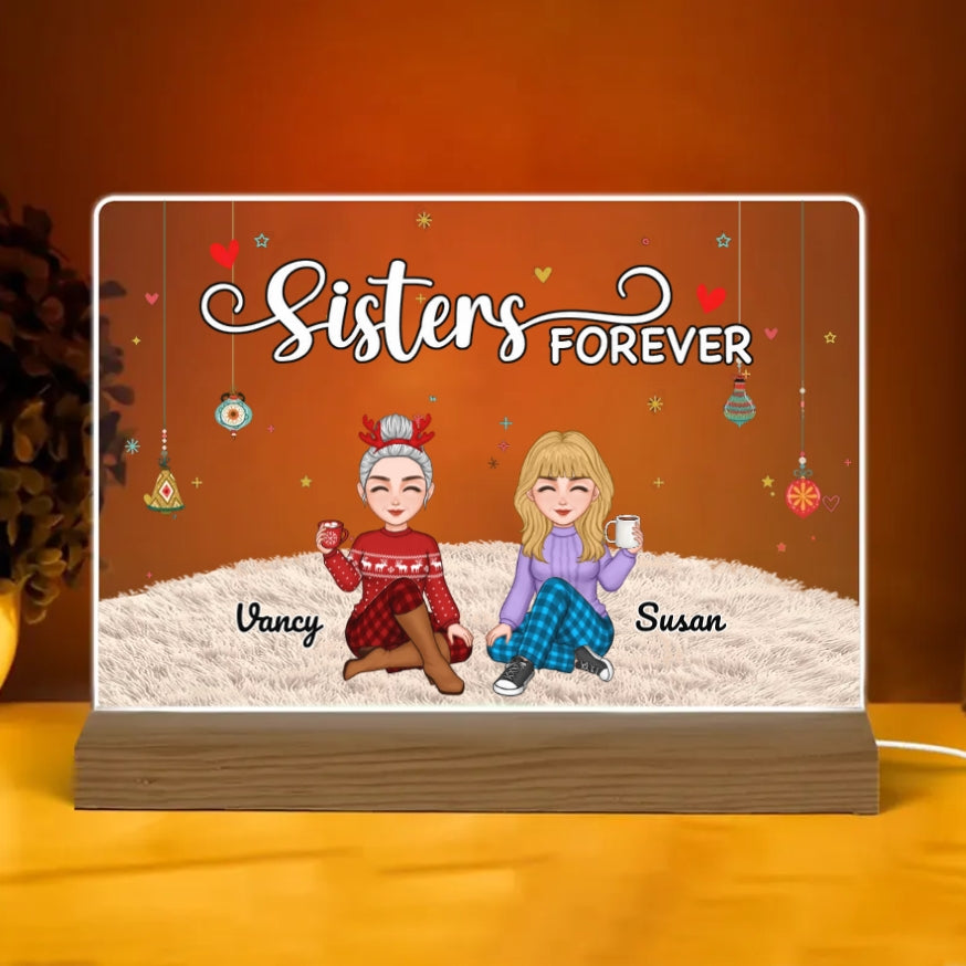 Sisters Forever - Personalized Keychain,Plaque,Ornament, Poster,   Blanket & Sign - Christmas Gift for Sisters