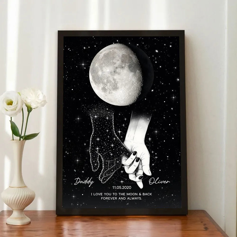 Holding Hands Under The Moon Poster, Personalized Remembrance Wall Art, A Meaningful Gift For Someone You Miss