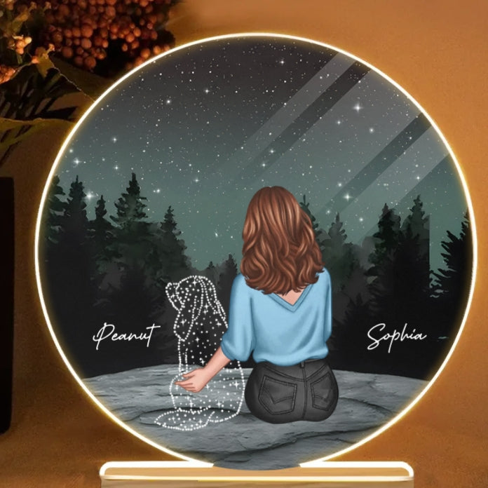 Personalized Ornament, Plaque, Keychain, Pillow, Sign, Lamp - Custom Memorial Gift for Pet Lovers - Starry Night with Dog and Owner
