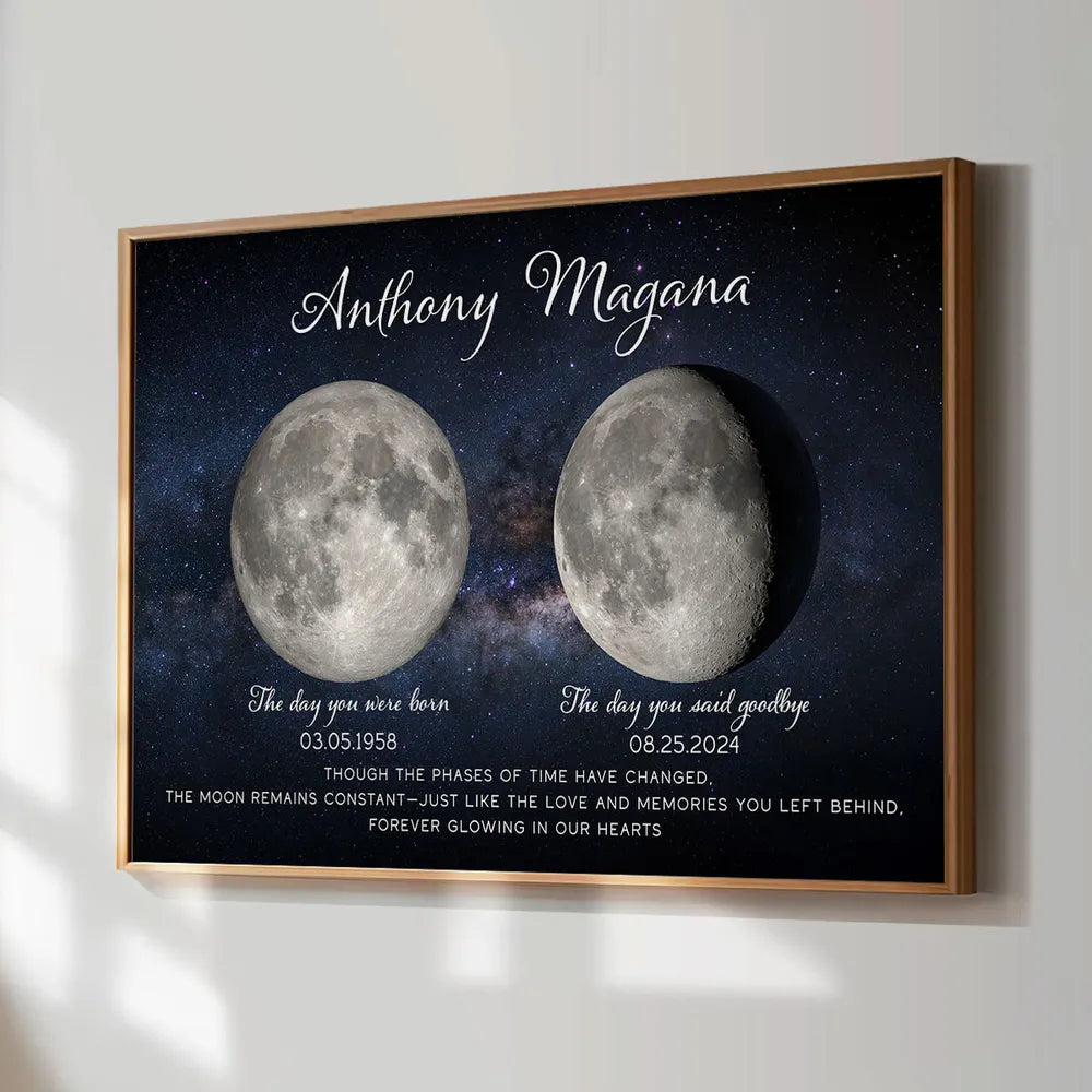 Custom Birth and Goodbye Moon Phases Poster, Night Sky Remembrance Decor, Thoughtful Unique Gift for Loved Ones