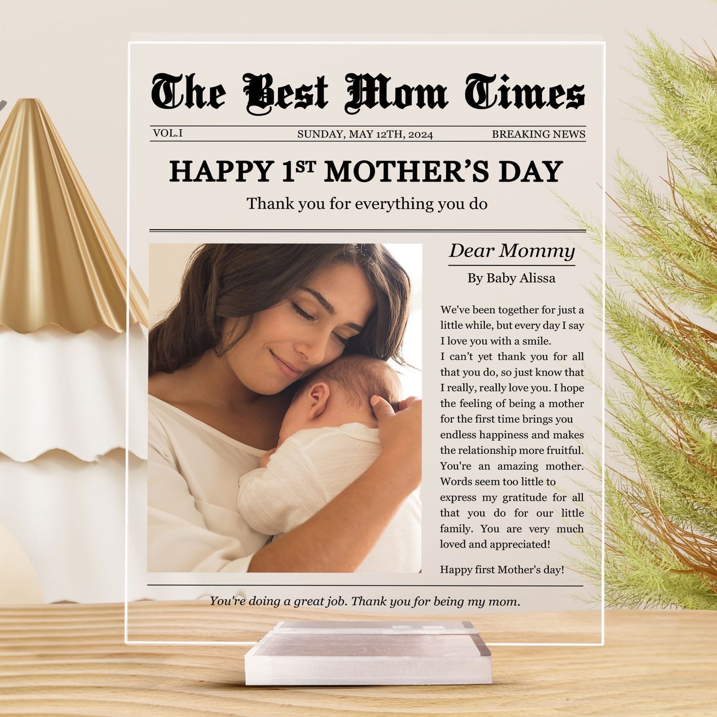 Personalized Acrylic Plaque Gift with Thank-You Letter for Mom
