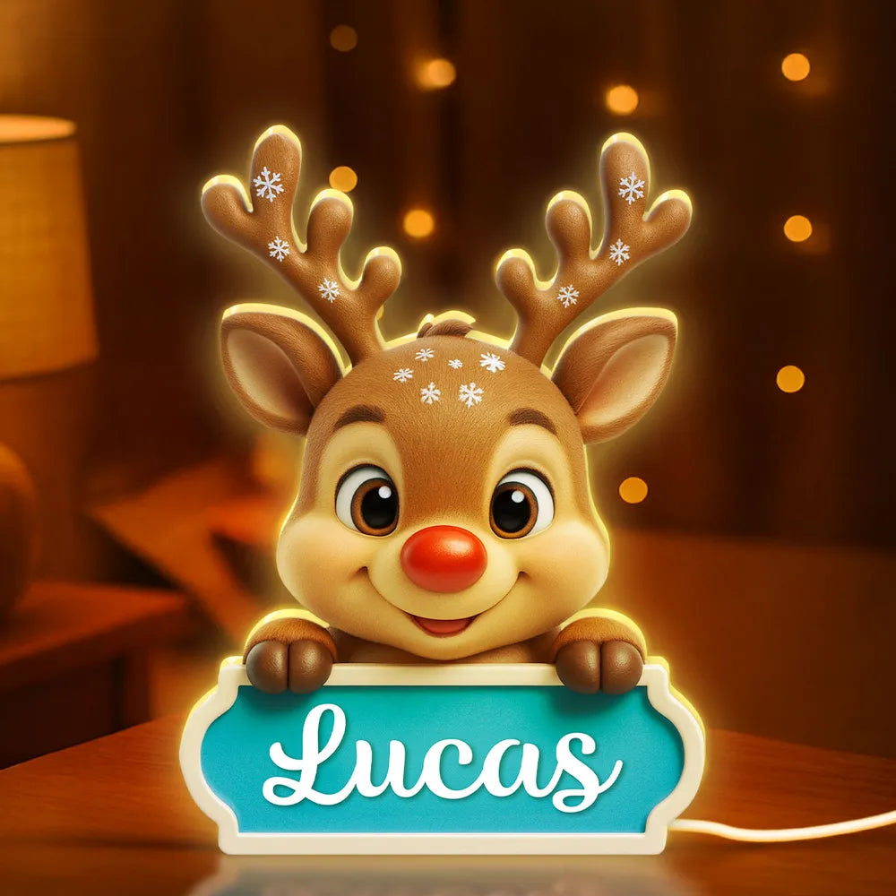 Acrylic Light Box Reindeer Nursery Lamp, Custom Cute Design, Warm Glow, Unique Christmas Gift for Children & Grandchildren