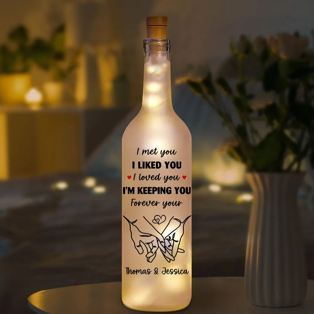 Personalized Bottle Lamp With I Am Keeping You Quote, Warm Glow Bedroom Decor, Unique Romantic Gift for Couples