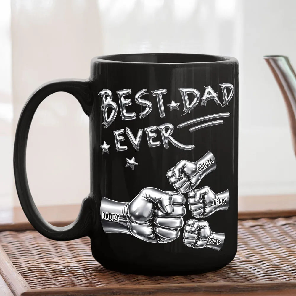 Personalized Best Dad Ever Full Color Mug, Custom Fist Bump Design for Coffee Time, Unique Gift for Dad