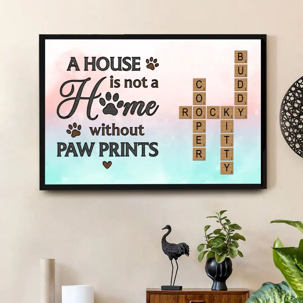 A House is Not a Home Without Paw Prints – Custom Pet Name Puzzle Poster, Ornament, Plaque, Pillow, Cup & More – Personalized Gift for Dog Lovers