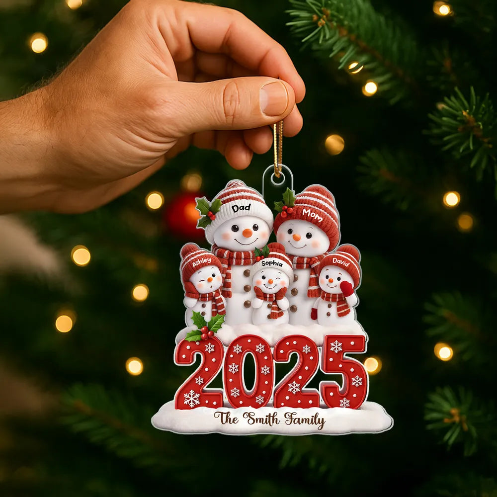Festive Snowman Family Acrylic Ornament, Customizable Christmas Tree Keepsake, Warm Home Decor, Creative Gift for Family