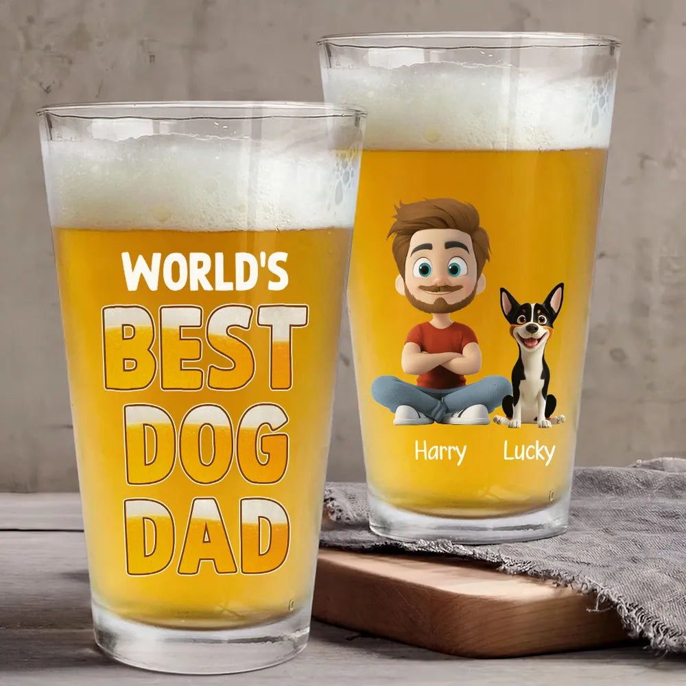 World's Best Dog Dad - Custom Beer Glass for Dog Dad – Perfect Gift for Dog Dads on Father’s Day or Birthdays