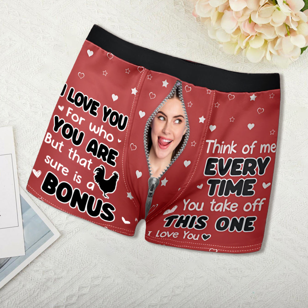 "Think of Me Every Time You Take Off These – Romantic and Funny Personalized Boxer Briefs for Him"