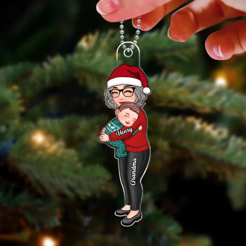 Cute Grandma & Grandkid Hugging - Gift For Grandkids & Grandma - Personalized Acrylic Ornament