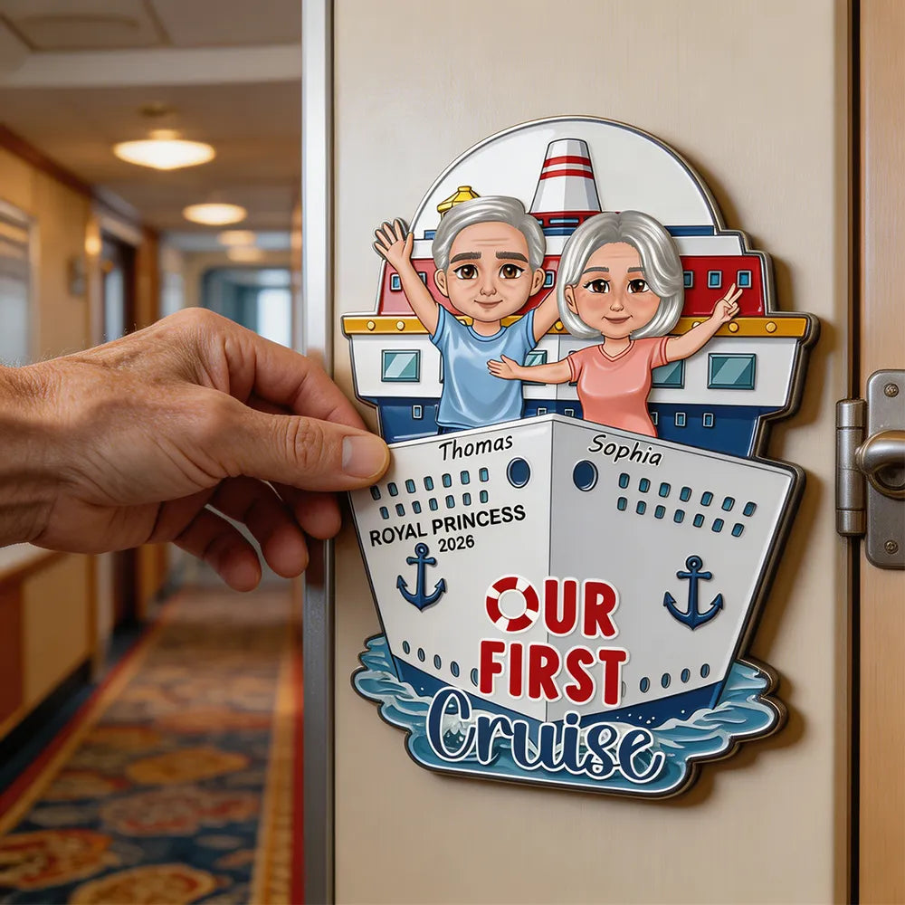 Our First Cruise Acrylic Magnet, Personalized Cruise Ship Door Magnet for a Couple, Sweet Vacation Memory Gift