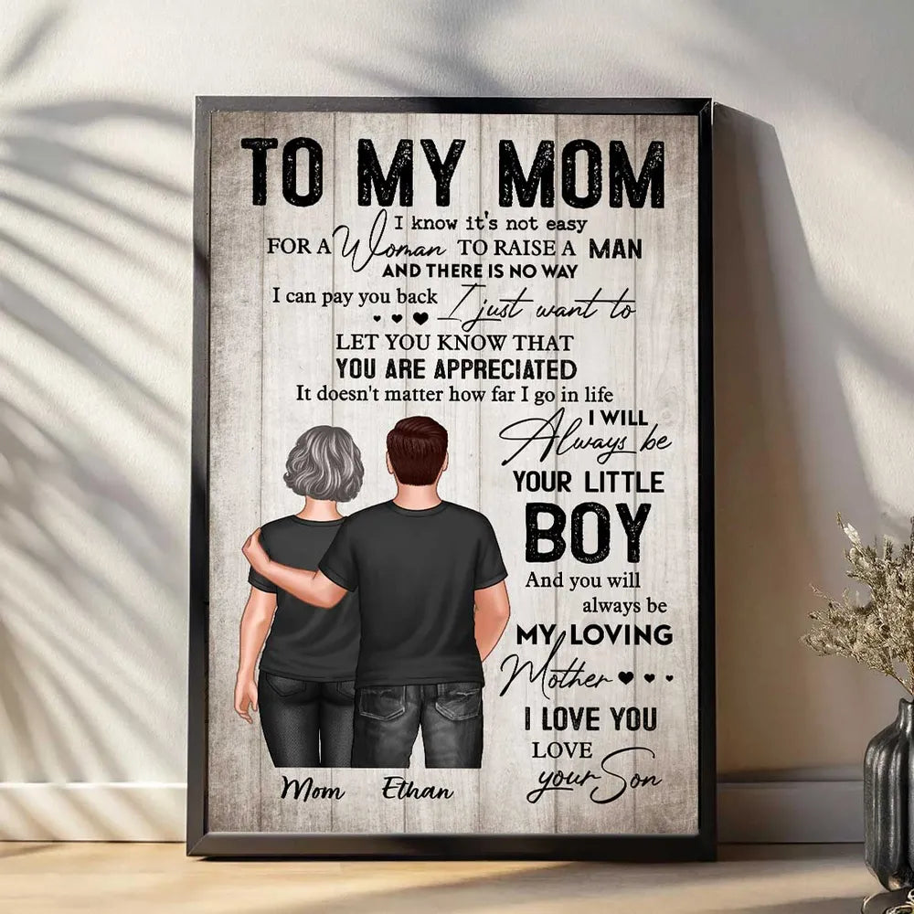 To My Mom From Son Personalized Poster, Always Be Your Little Boy Quote Wall Art, Meaningful Unique Gift for Mom