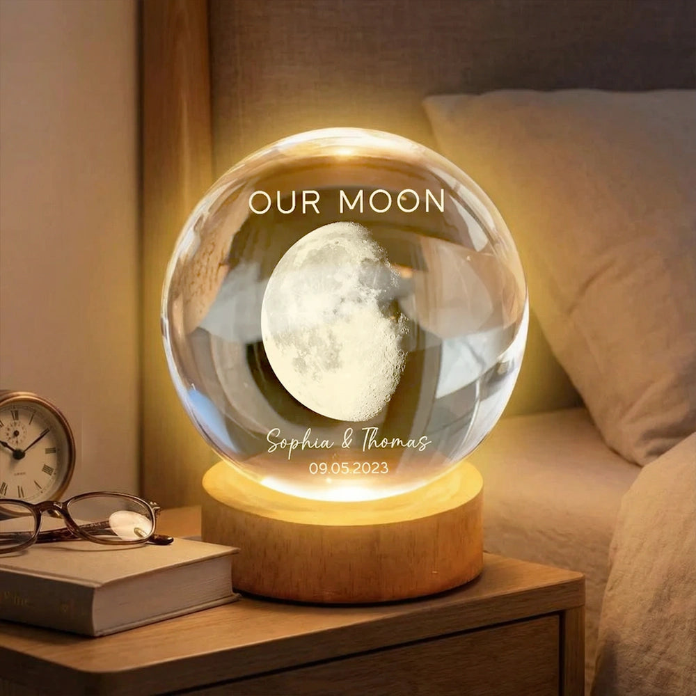 Custom Our Moon Globe Lamp, Cozy Romantic Room Glow, Meaningful Keepsake Gift for Wife Husband Girlfriend Boyfriend