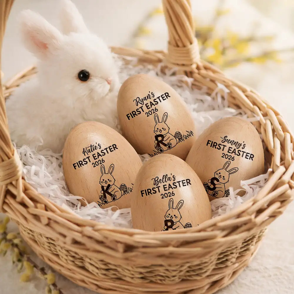 Personalized Wooden Egg Shaker for Baby's First Easter, Bunny Music Design, Unique Keepsake Gift for New Parents
