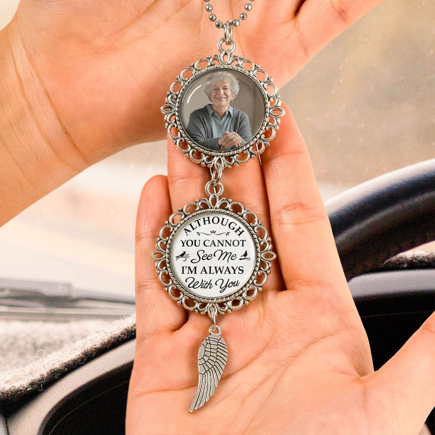 Metal Car Ornament with Pet Photo Frame – “I’m Always With You” Keepsake, Heartfelt Memorial Gift