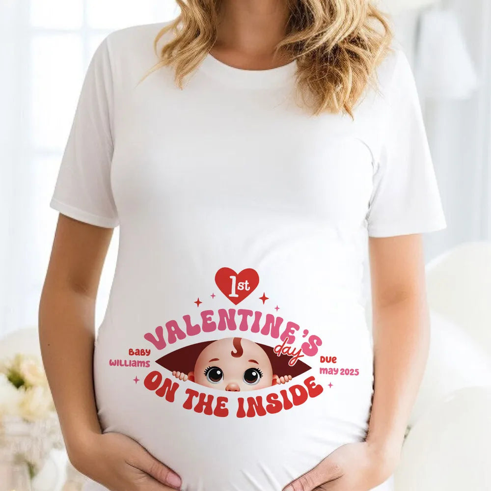 Valentine’s Day Maternity Shirt – Customizable “Baby Is Coming” Classic Tee & Women’s Tee for Expecting Moms