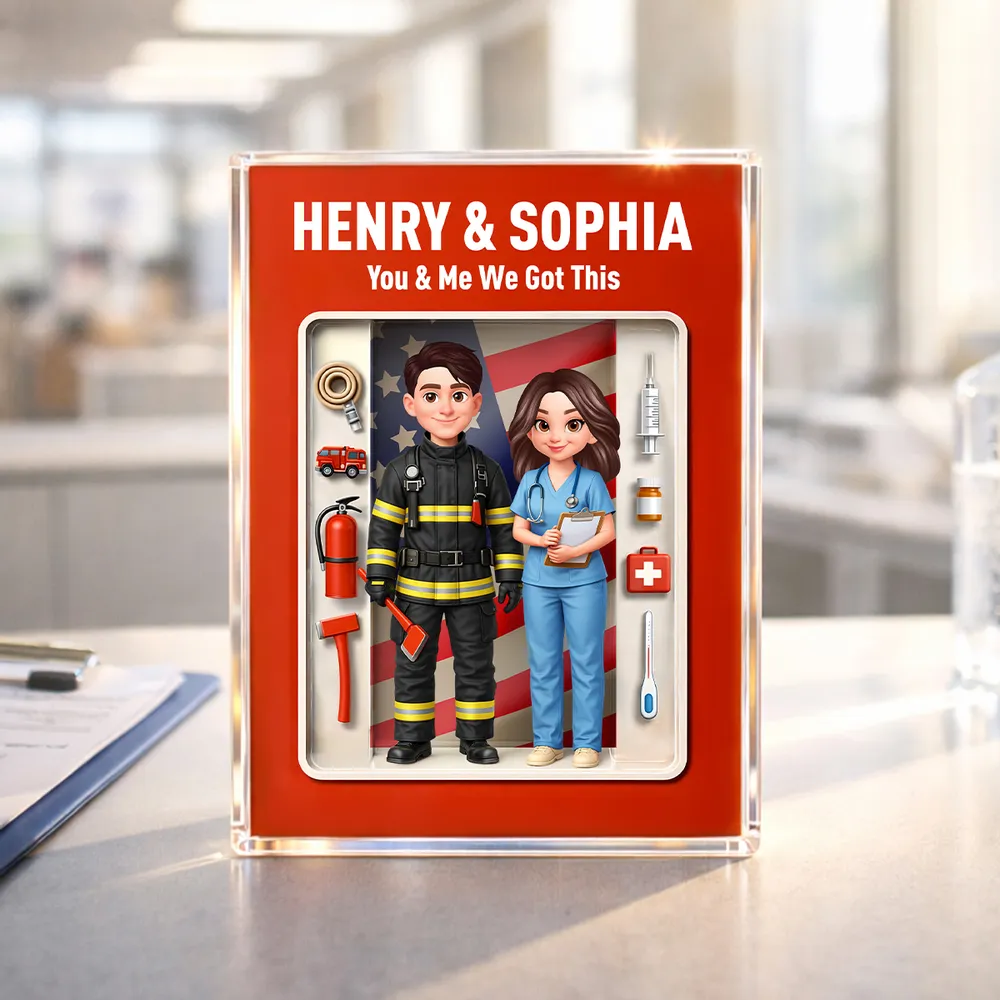Personalized Rectangle Acrylic Block Plaque for a Firefighter & Nurse Couple - Unique Desk Decor Gift