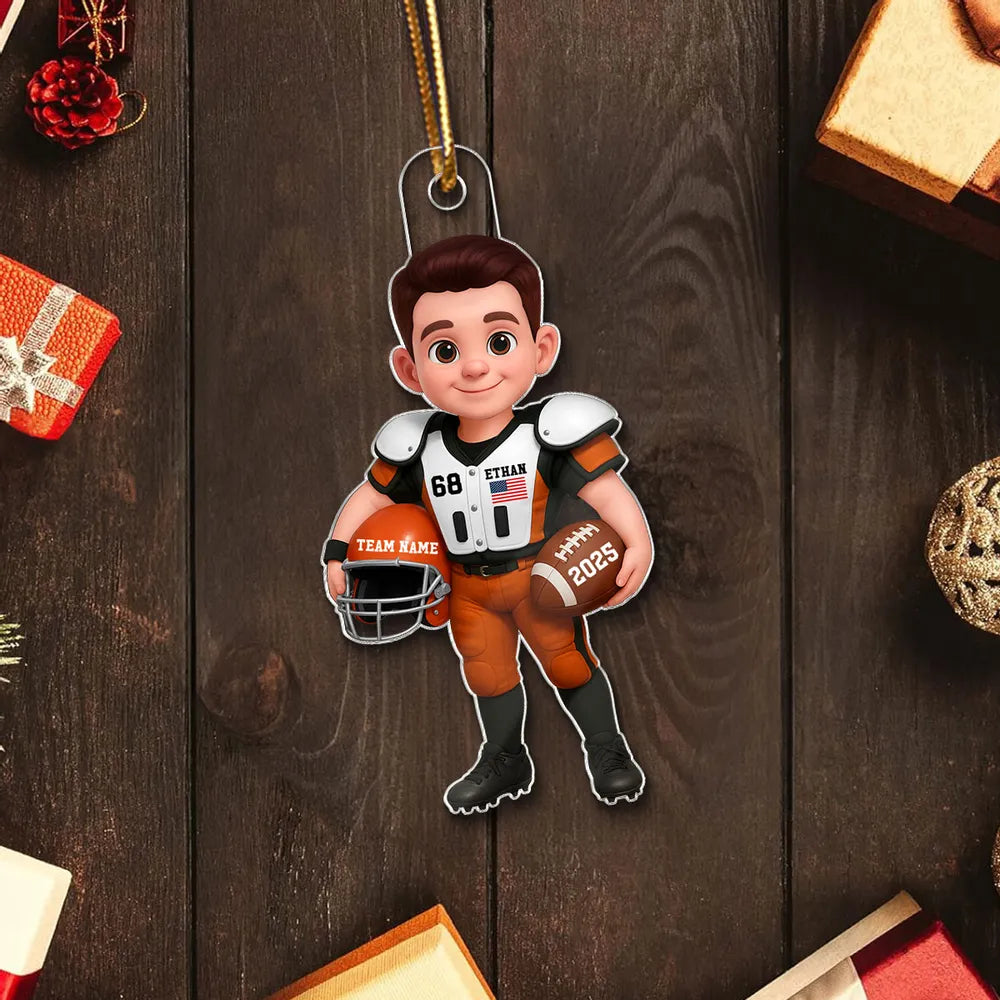 Acrylic Ornament - Personalized American Football Player for Christmas Tree, Cute Decor, Unique Gift for Kids & Sports Fans