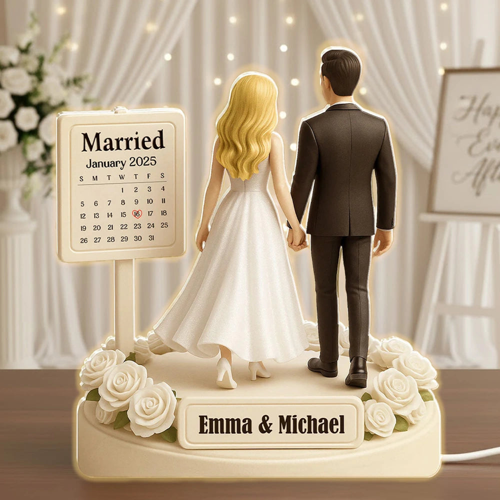 Personalized Acrylic Light Box for Couples with Wedding Date Calendar, Warm Glow Keepsake & Unique Gift