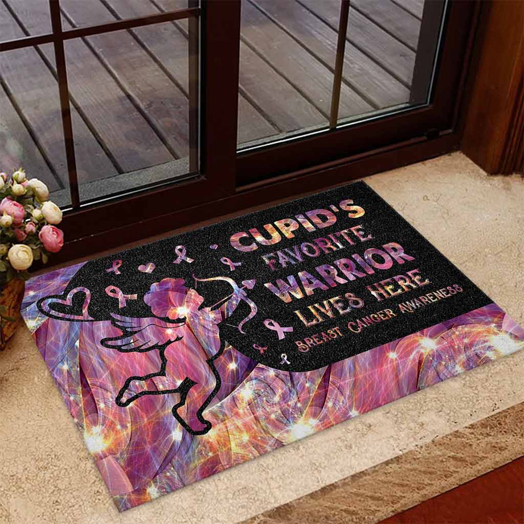 Favorite Warrior Lives Here - Breast Cancer Awareness Doormat