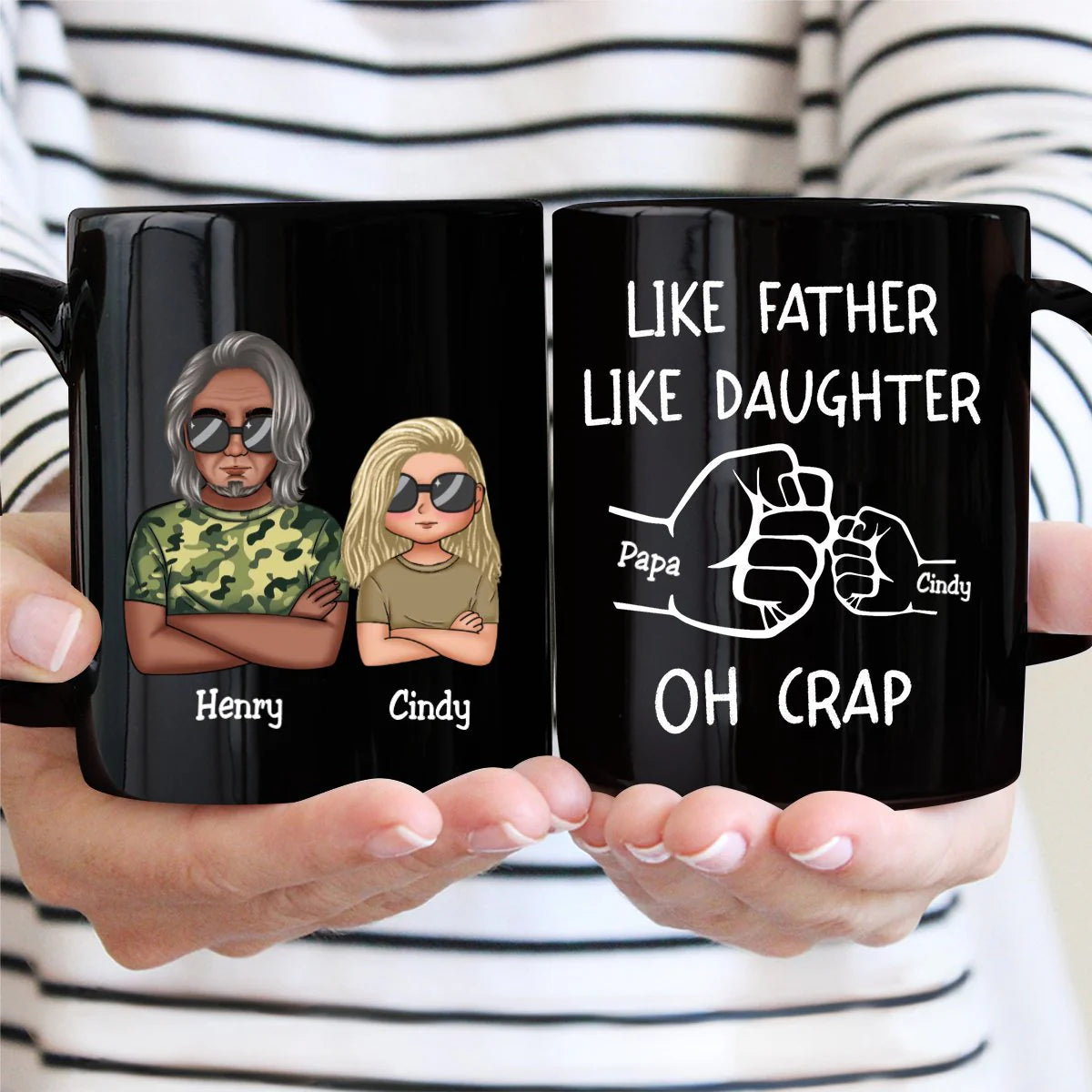 “OH CRAP!” Fist-Bump Duo – White Ceramic Mug, Custom Fist-Bump Cup, Creative Father’s Day Gift from Daughter