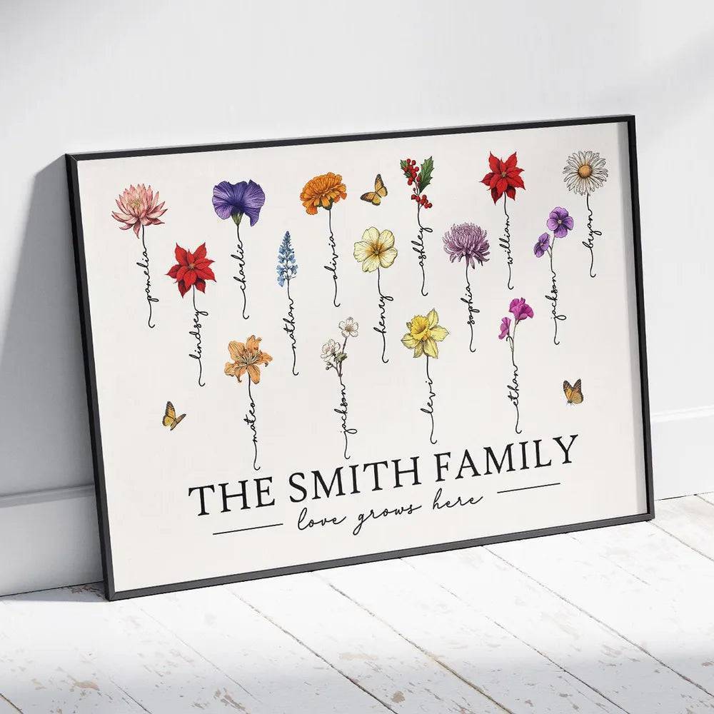 Grandma's Garden Love Grows Here Beautiful Birth Month Flower Gift For Grandma Mom Personalized Keychain, Poster, Plaque, Wallet Card, Car Hanger