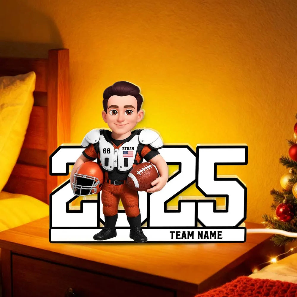 Acrylic Light Box - Custom Football Player Design, Warm Glow for Bedroom or Desk, Unique Gift for Players & Fans