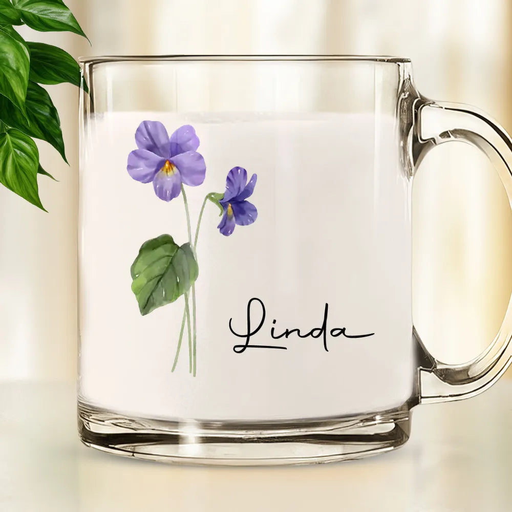 Personalized Glass Mug – Perfect Gift for Friends and Family with Custom Name and Beautiful Floral Design