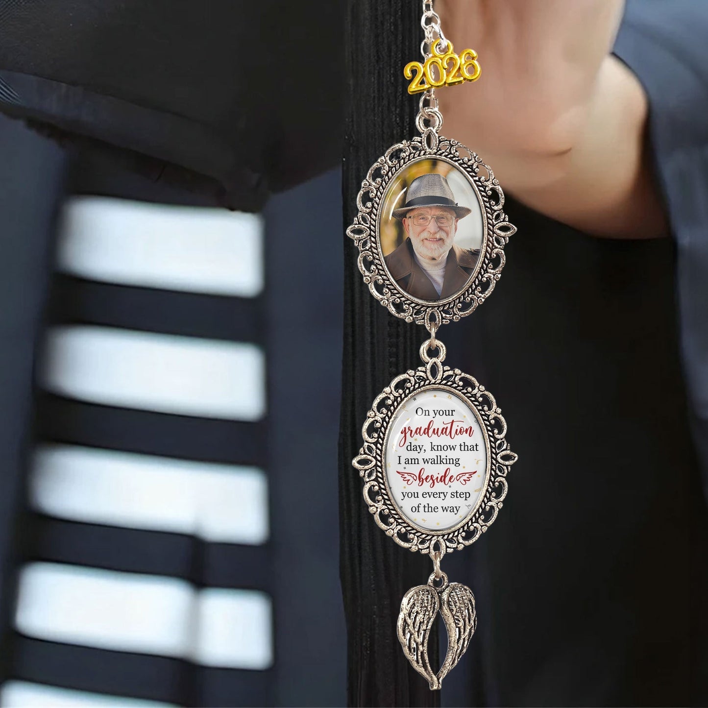 Personalized Stainless Steel Tassel Charm With Photo Graduation Keepsake, Walking Beside You Every Step, Unique Gift