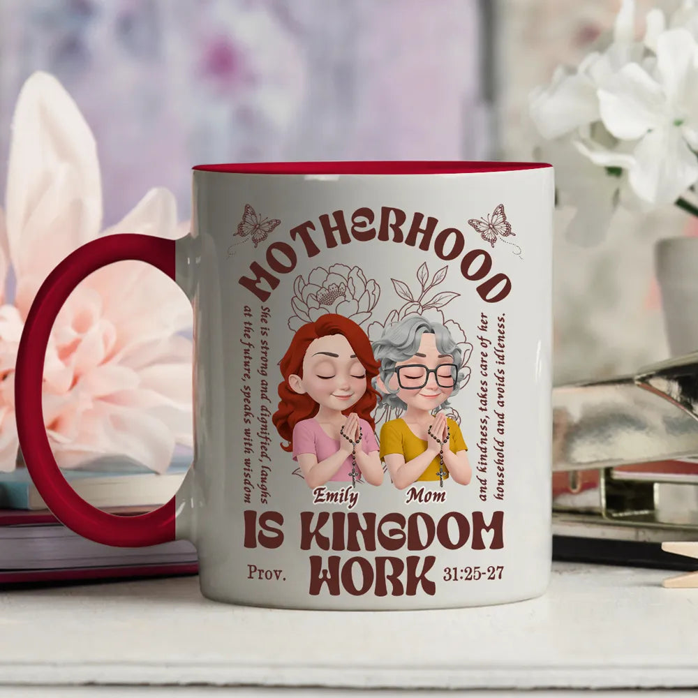 Custom Two-Tone Mug for Mom, Sweet Motherhood Illustration with Butterflies, Creative Gift for Her Coffee Moments