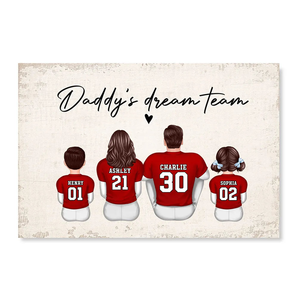 “Daddy’s Dream Team” Personalized Football Poster / Canvas – Touchdown Father’s Day Gift