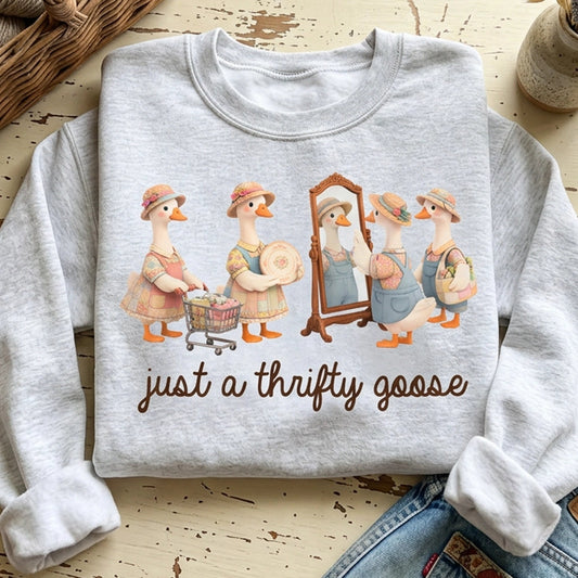 Personalized Just A Thrifty Goose Classic Tee, Cute Cartoon Goose Outfit Gift for Grandma or Mom