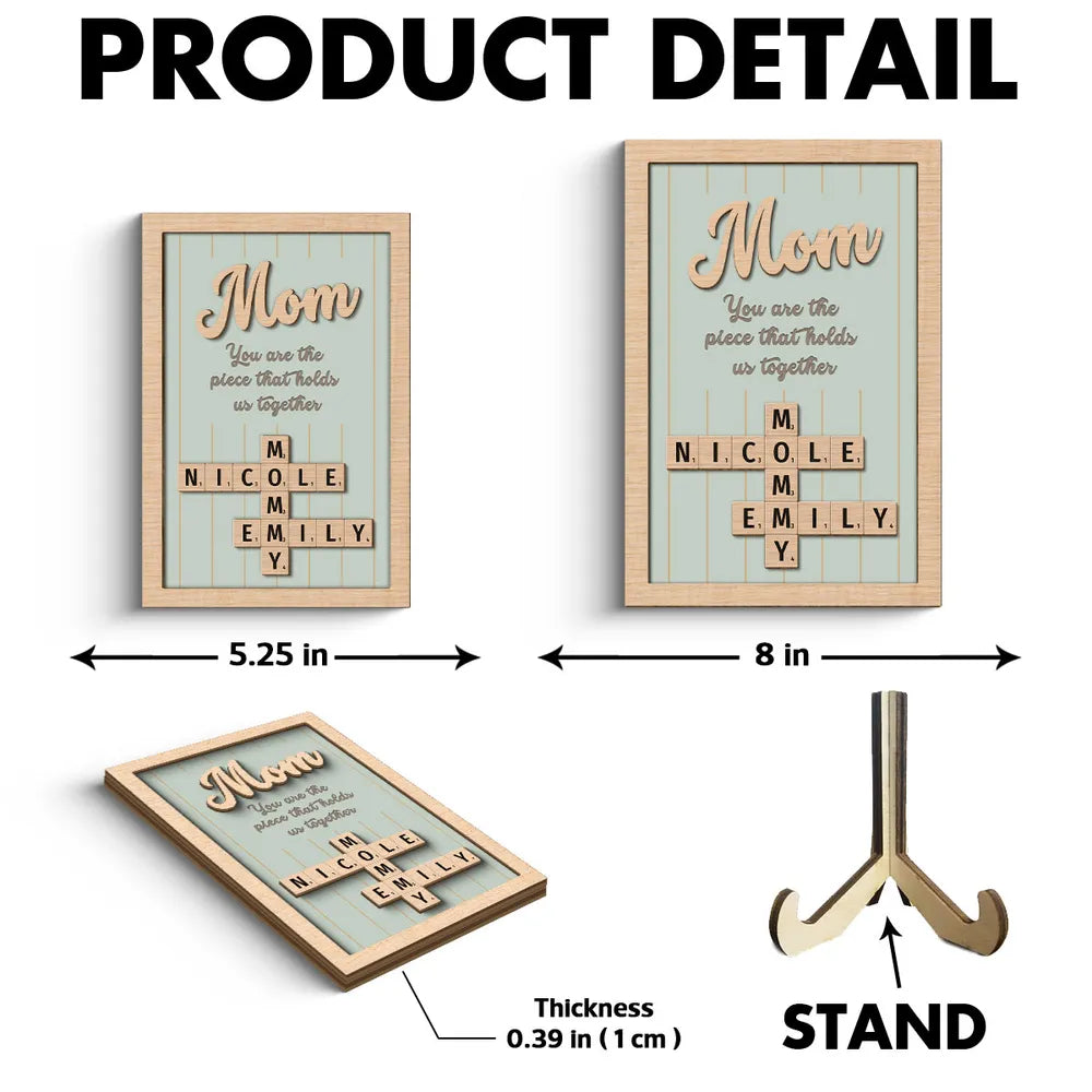 Personalized 2-Layer Wooden Puzzle Art Plaque - Mom, The Piece That Holds Us Together, Perfect Gift for Mom