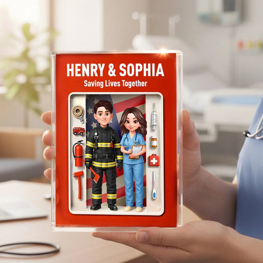 Personalized Rectangle Acrylic Block Plaque for a Firefighter & Nurse Couple - Unique Desk Decor Gift