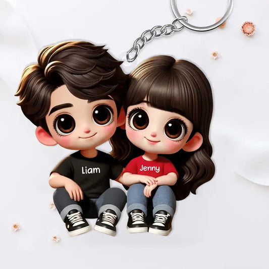 Custom Couple Sitting Keychain – Personalized Acrylic Keychain for Lovers – Sweet Anniversary or Valentine’s Day Gift