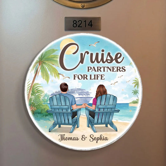 Personalized Acrylic Magnet, Cruise Partners For Life Couple Back View Beach Scene, Unique Cruise Door Gift
