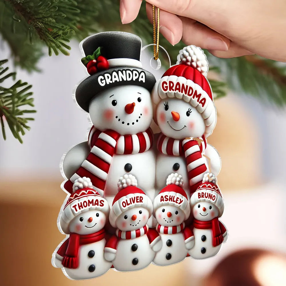 Snowman Family Acrylic Ornament – Heartwarming Keepsake, Perfect Gift for Grandparents at Christmas