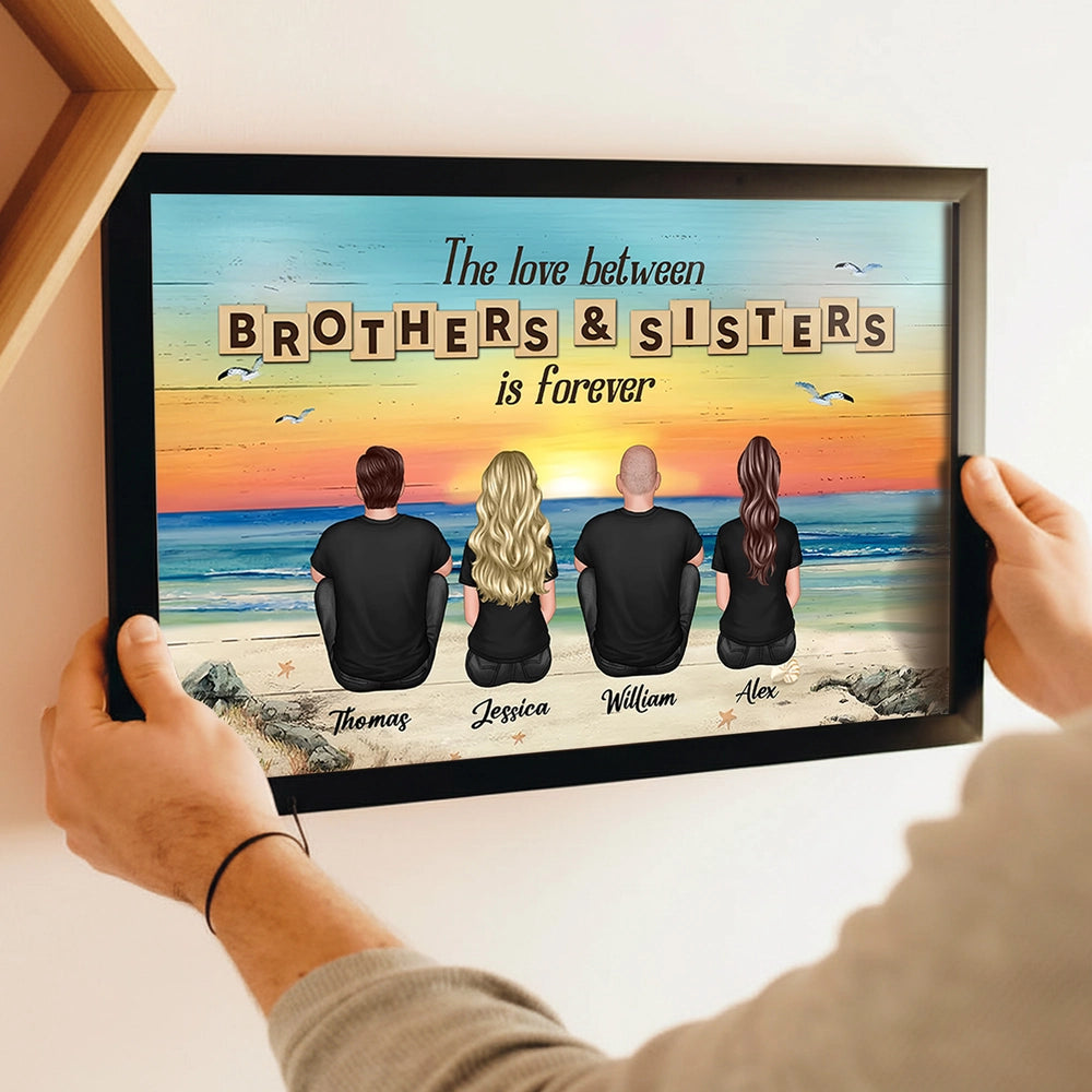 Brothers & Sisters Forever Poster — Personalized Beach Backview Wall Art for Family Love