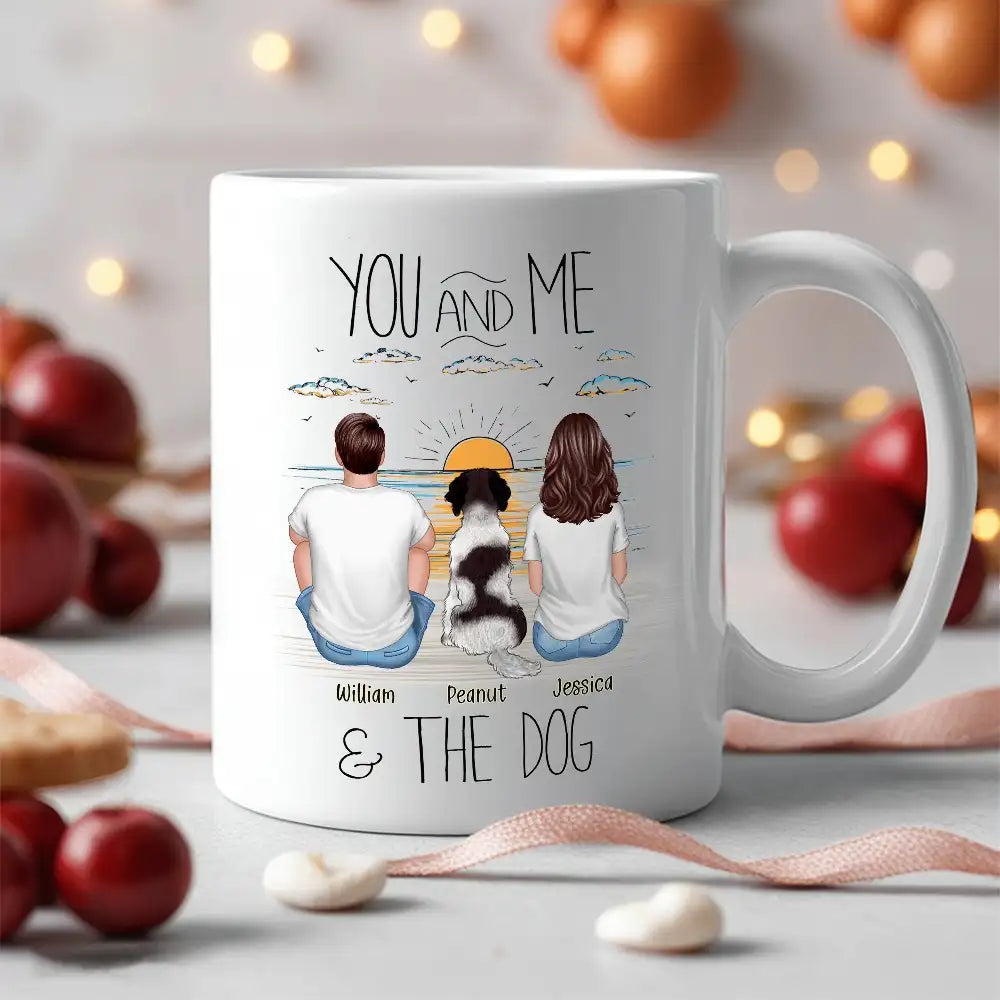 “You, Me & the Dog” Personalized Sunrise Mug – Romantic Gift for Dog Lovers or Cat Lovers