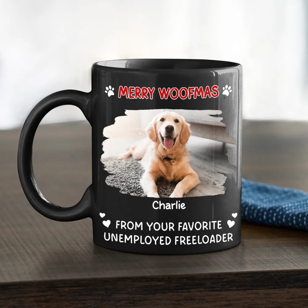 Custom Pet Full Color Mug with Funny Merry Woofmas Message – Creative Holiday Coffee Gift for Dog Mom or Dad