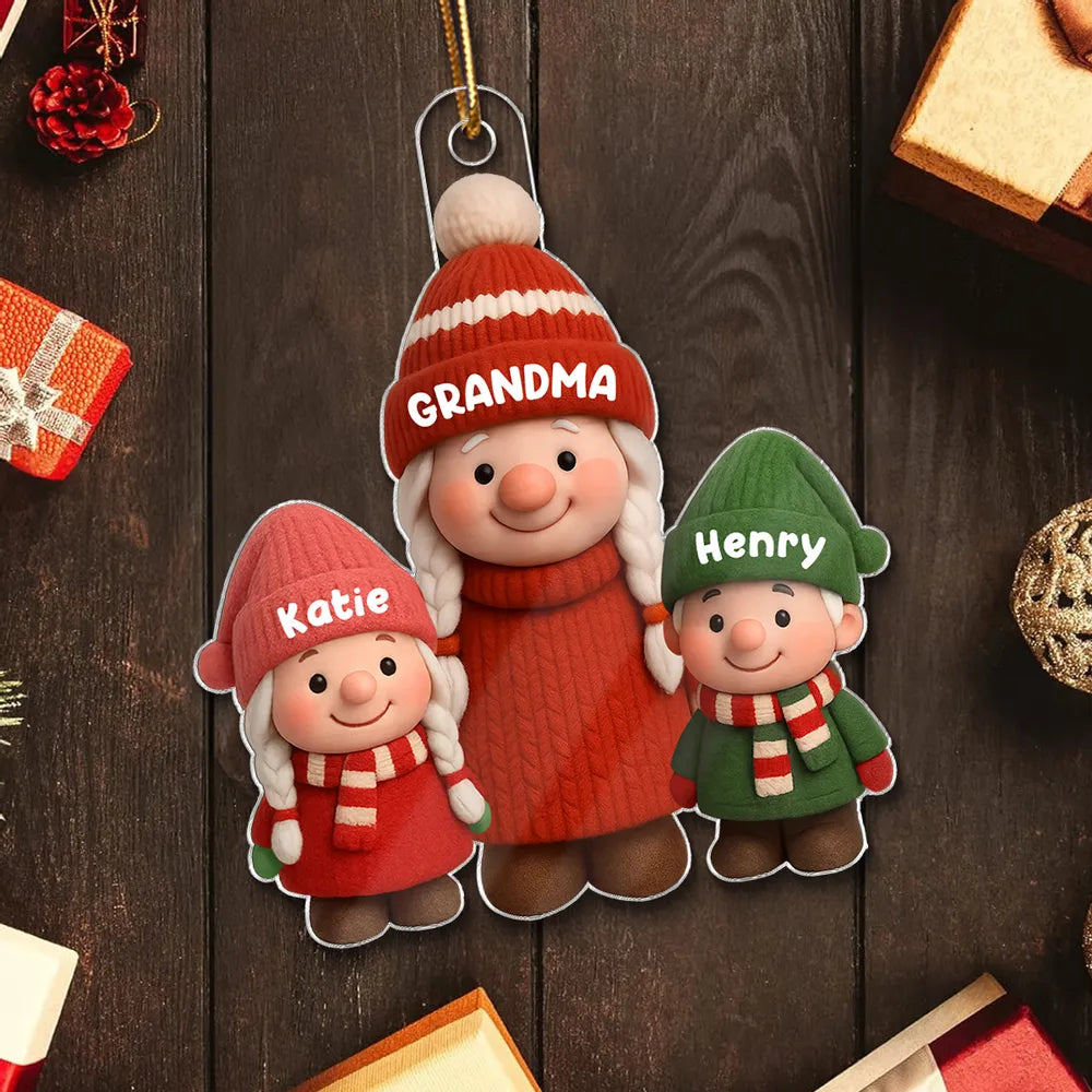 Christmas Grandma & Grandkids Acrylic Ornament – Heartwarming Family Keepsake, Perfect Gift for Grandparents