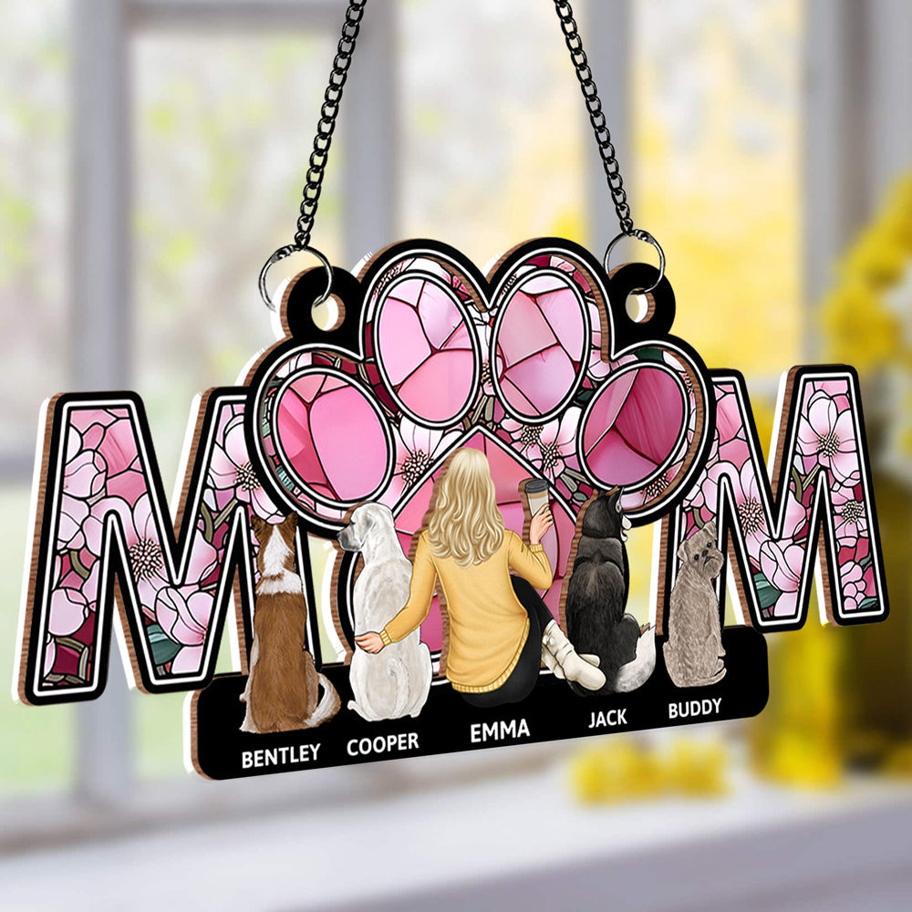 Personalized Wood and Acrylic Layered Ornament – MOM Design with Custom Names and Pet Details, Perfect Mother’s Day Gift for Pet-Loving Moms, A Unique and Sentimental Home Decor Keepsake