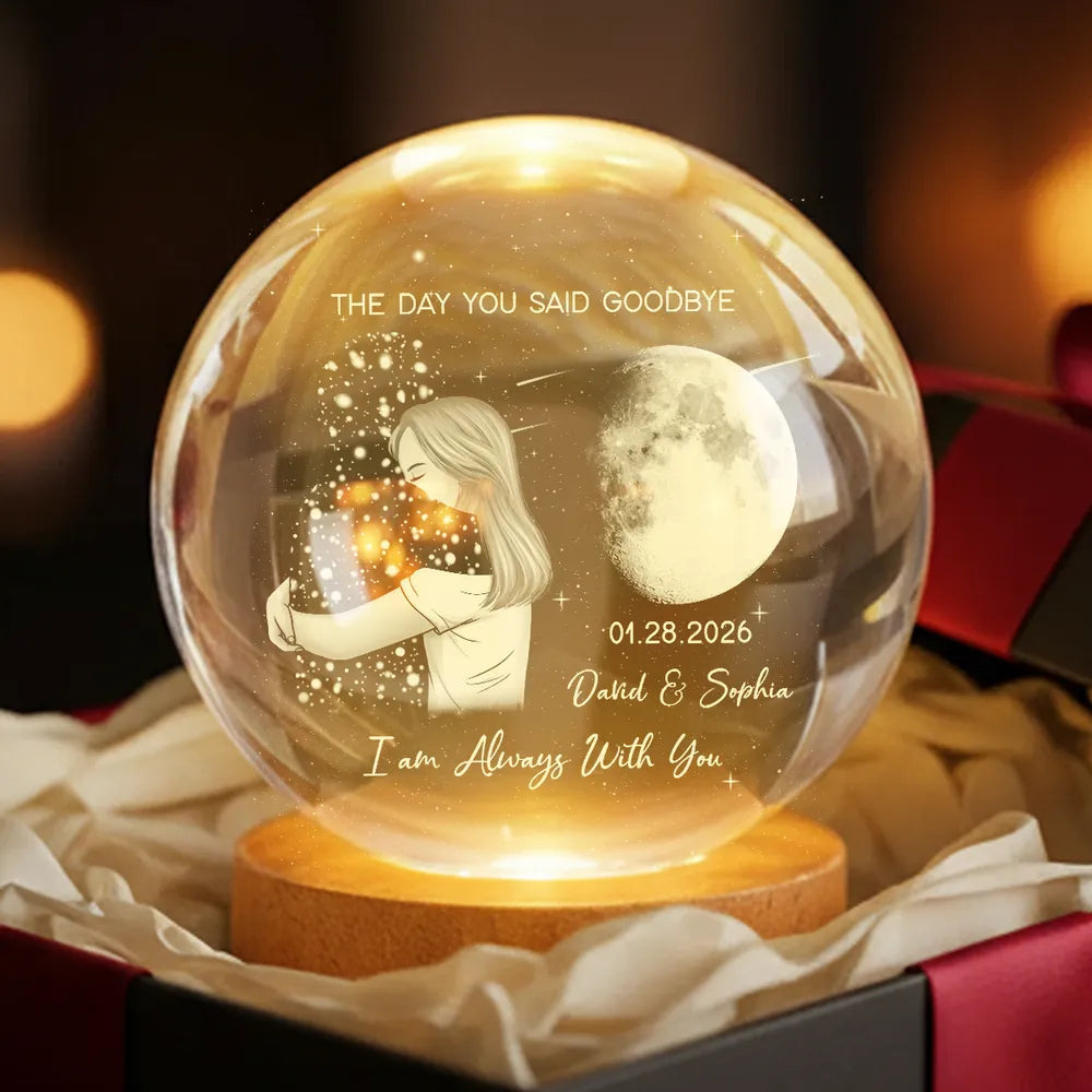 Globe Lamp With Moon & Goodbye Quote - Personalized Remembrance Gift That Glows Warm
